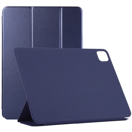For iPad Pro 12.9 inch(2020) Horizontal Flip Ultra-thin Double-sided Clip Non-buckle Magnetic PU Leather Tablet Case With Three-folding Holder & Sleep / Wake-up Function(Dark Blue)-garmade.com