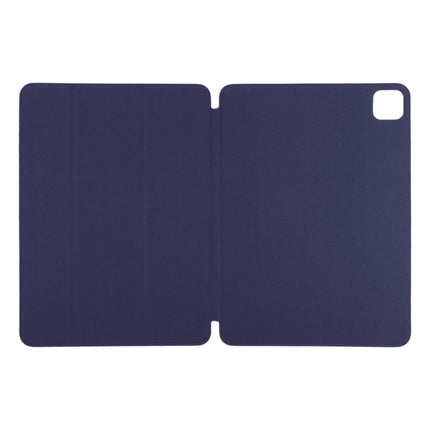 For iPad Pro 12.9 inch(2020) Horizontal Flip Ultra-thin Double-sided Clip Non-buckle Magnetic PU Leather Tablet Case With Three-folding Holder & Sleep / Wake-up Function(Dark Blue)-garmade.com