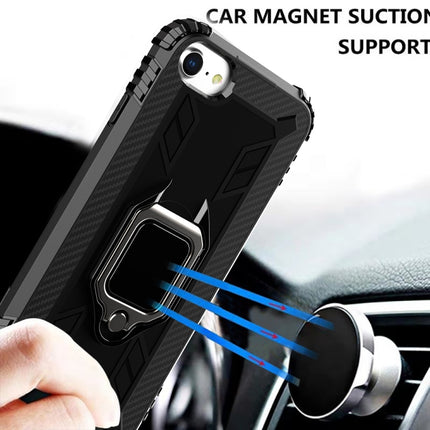 For iPhone SE 2020 / 8 / 7 Carbon Fiber Protective Case with 360 Degree Rotating Ring Holder(Black)-garmade.com