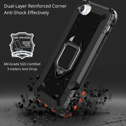 For iPhone SE 2020 / 8 / 7 Carbon Fiber Protective Case with 360 Degree Rotating Ring Holder(Black)-garmade.com