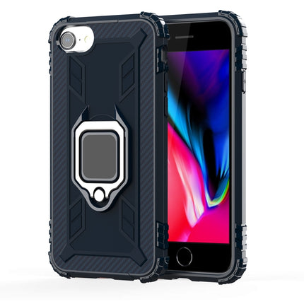 For iPhone SE 2020 / 8 / 7 Carbon Fiber Protective Case with 360 Degree Rotating Ring Holder(Blue)-garmade.com