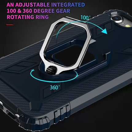 For iPhone SE 2020 / 8 / 7 Carbon Fiber Protective Case with 360 Degree Rotating Ring Holder(Blue)-garmade.com