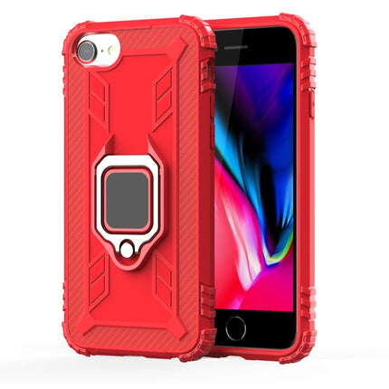 For iPhone SE 2020 / 8 / 7 Carbon Fiber Protective Case with 360 Degree Rotating Ring Holder(Red)-garmade.com