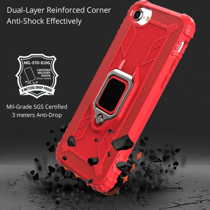 For iPhone SE 2020 / 8 / 7 Carbon Fiber Protective Case with 360 Degree Rotating Ring Holder(Red)-garmade.com