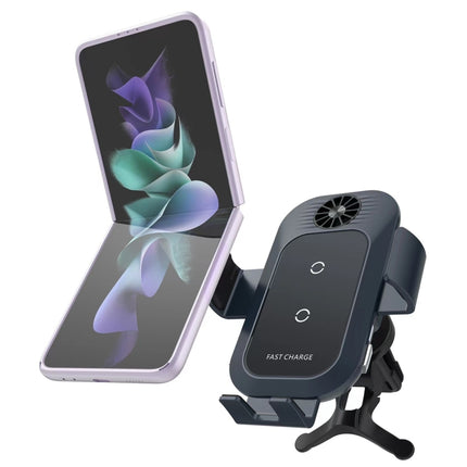 For Samsung Galaxy Z Flip4 / 3 C35 Fan Cooling Dual Coil Car Phone Holder Wireless Charger-garmade.com