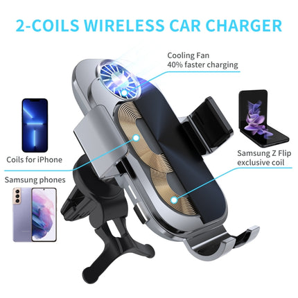 For Samsung Galaxy Z Flip4 / 3 C36 Fan Cooling Dual Coil Car Phone Holder Wireless Charger-garmade.com