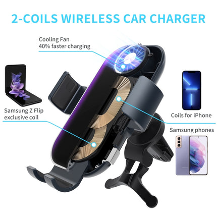 For Samsung Galaxy Z Flip4 / 3 C37 Fan Cooling Dual Coil Car Phone Holder Wireless Charger-garmade.com