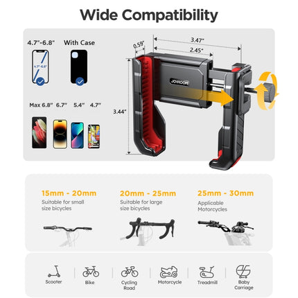 JOYROOM JR-ZS266 Bicycle Handle Phone Mount Compatible with 4.7-6.8 inch(Black)-garmade.com