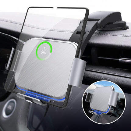 For Samsung Galaxy Z Fold4 / 3 / 2 S8 Dual Coil Car Phone Holder Wireless Charger(Iron Gray)-garmade.com