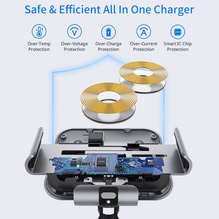 For Samsung Galaxy Z Fold4 / 3 / 2 S8 Dual Coil Car Phone Holder Wireless Charger(Iron Gray)-garmade.com