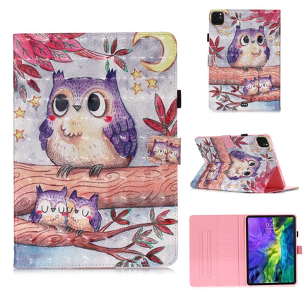For iPad Pro 11 (2020) 3D Colored Drawing Horizontal Flip Leather Tablet Case, with Sleep / Wake-up Function & Holder & Card Slo & Wallet(Purple Owl)-garmade.com