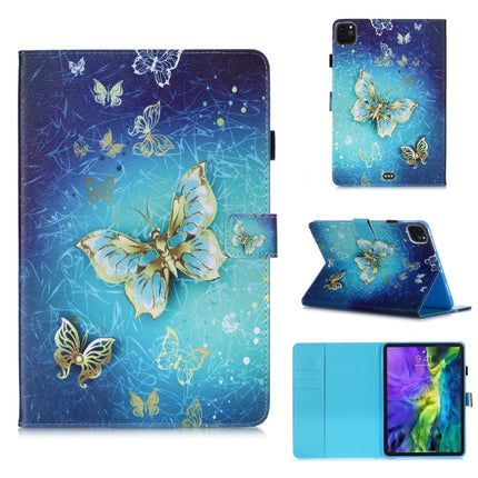 For iPad Pro 11 (2020) Colored Drawing Horizontal Flip Leather Tablet Case, with Sleep / Wake-up Function & Holder & Card Slo & Wallet(Golden Butterfly)-garmade.com