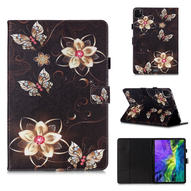 For iPad Pro 11 (2020) Colored Drawing Horizontal Flip Leather Tablet Case, with Sleep / Wake-up Function & Holder & Card Slo & Wallet(Golden Flower Butterfly)-garmade.com