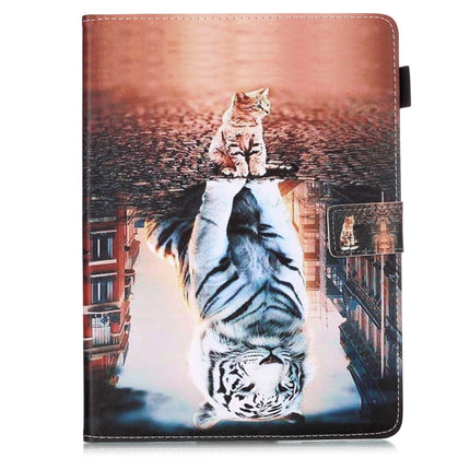 For iPad Pro 11 (2020) Plain Weave Texture Colored Drawing Horizontal Flip Leather Tablet Case, with Sleep / Wake-up Function & Holder & Card Slo & Wallet(Cat Tiger)-garmade.com