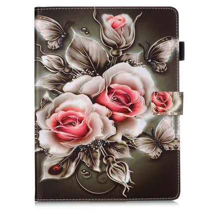 For iPad Pro 11 (2020) Plain Weave Texture Colored Drawing Horizontal Flip Leather Tablet Case, with Sleep / Wake-up Function & Holder & Card Slo & Wallet(Rose On Black)-garmade.com