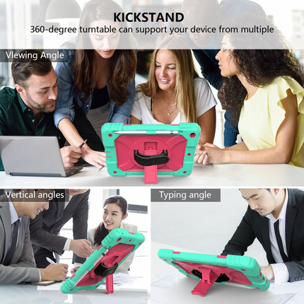 For iPad 10.2 Shockproof PC + Silicone Combination Case with Holder & Hand Strap & Shoulder Strap(Mint Green + Rose Red)-garmade.com