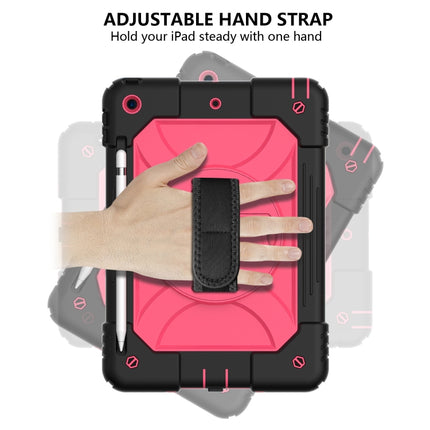 For iPad 10.2 Shockproof PC + Silicone Combination Case with Holder & Hand Strap & Shoulder Strap(Black + Rose Red)-garmade.com