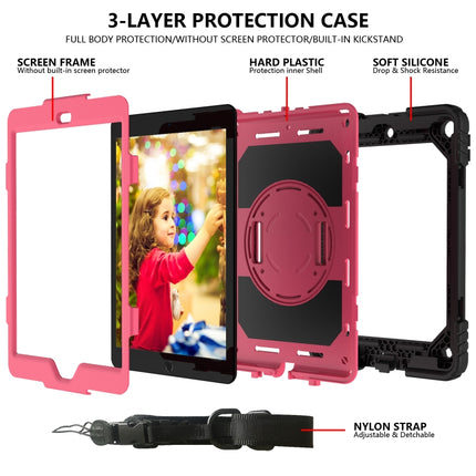 For iPad 10.2 Shockproof PC + Silicone Combination Case with Holder & Hand Strap & Shoulder Strap(Black + Rose Red)-garmade.com