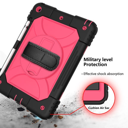 For iPad 10.2 Shockproof PC + Silicone Combination Case with Holder & Hand Strap & Shoulder Strap(Black + Rose Red)-garmade.com