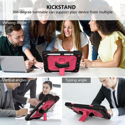 For iPad 10.2 Shockproof PC + Silicone Combination Case with Holder & Hand Strap & Shoulder Strap(Black + Rose Red)-garmade.com