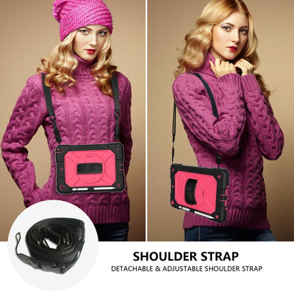 For iPad 10.2 Shockproof PC + Silicone Combination Case with Holder & Hand Strap & Shoulder Strap(Black + Rose Red)-garmade.com