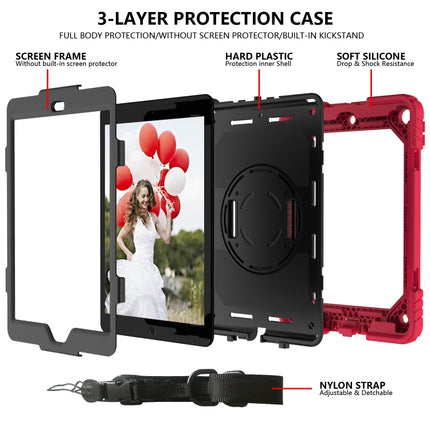 For iPad 10.2 Shockproof PC + Silicone Combination Case with Holder & Hand Strap & Shoulder Strap(Red+Black)-garmade.com