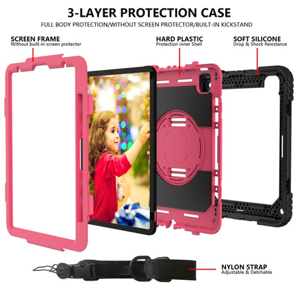 For iPad Pro 11 (2020) Shockproof PC + Silicone Combination Tablet Case with Holder & Hand Strap & Shoulder strap(Black + Rose Red)-garmade.com