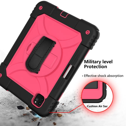 For iPad Pro 11 (2020) Shockproof PC + Silicone Combination Tablet Case with Holder & Hand Strap & Shoulder strap(Black + Rose Red)-garmade.com