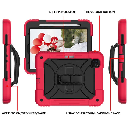 For iPad Pro 11 (2020) Shockproof PC + Silicone Combination Tablet Case with Holder & Hand Strap & Shoulder strap(Red+Black)-garmade.com