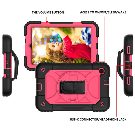 For Samsung Galaxy Tab A 8.4 (2020) Shockproof PC + Silicone Combination Case with Holder & Hand Strap & Shoulder strap(Black + Rose Red)-garmade.com