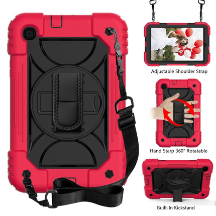 For Samsung Galaxy Tab A 8.4 (2020) Shockproof PC + Silicone Combination Case with Holder & Hand Strap & Shoulder strap(Red+Black)-garmade.com