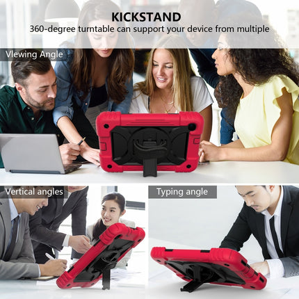 For Samsung Galaxy Tab A 8.4 (2020) Shockproof PC + Silicone Combination Case with Holder & Hand Strap & Shoulder strap(Red+Black)-garmade.com