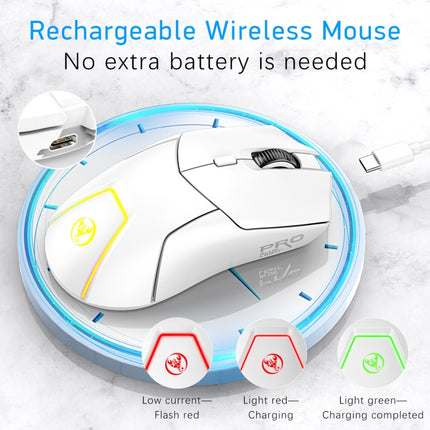 HXSJ T40 7 Keys 4000DPI Three-mode Colorful Backlight Wireless Gaming Mouse Rechargeable(White)-garmade.com