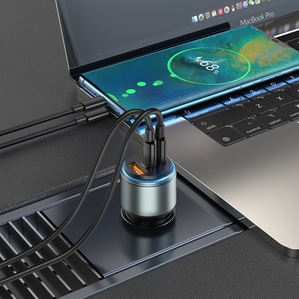 hoco NZ9 Galloper 95W Dual USB-C / Type-C + USB 3-port Car Charger with Type-C to Type-C Cable(Black)-garmade.com