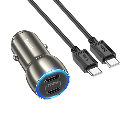 hoco Z48 Tough 40W Dual USB-C / Type-C Port Car Charger with Type-C to Type-C Cable(Metal Grey)-garmade.com