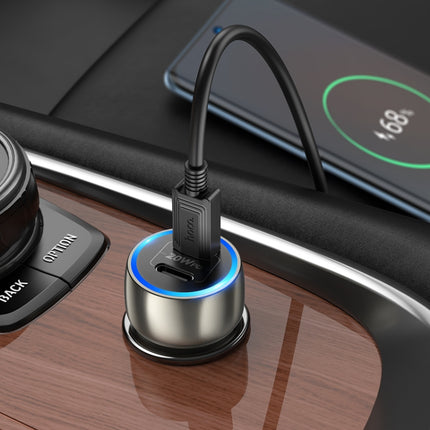 hoco Z48 Tough 40W Dual USB-C / Type-C Port Car Charger with Type-C to Type-C Cable(Metal Grey)-garmade.com