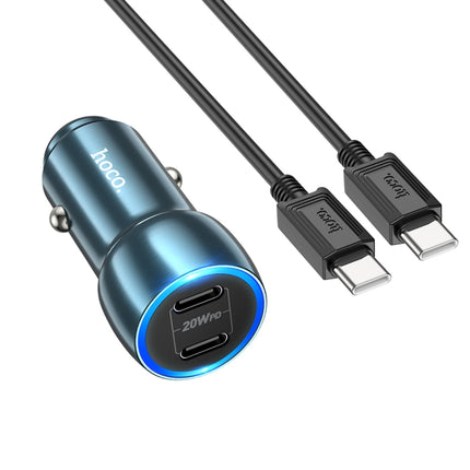 hoco Z48 Tough 40W Dual USB-C / Type-C Port Car Charger with Type-C to Type-C Cable(Sapphire Blue)-garmade.com