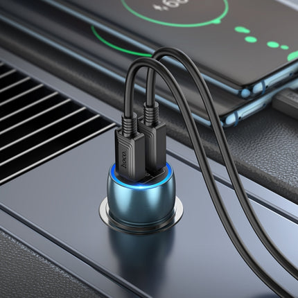 hoco Z48 Tough 40W Dual USB-C / Type-C Port Car Charger with Type-C to Type-C Cable(Sapphire Blue)-garmade.com
