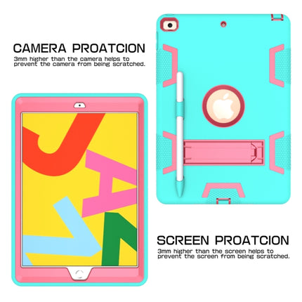 For iPad 10.2 Shockproof PC + Silicone Protective Case with Holder & Pen Slot(Mint Green + Rose Red)-garmade.com