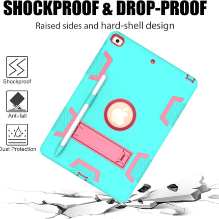 For iPad 10.2 Shockproof PC + Silicone Protective Case with Holder & Pen Slot(Mint Green + Rose Red)-garmade.com