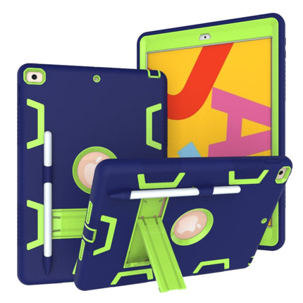 For iPad 10.2 Shockproof PC + Silicone Protective Case with Holder & Pen Slot(Navy Blue + Yellow Green)-garmade.com