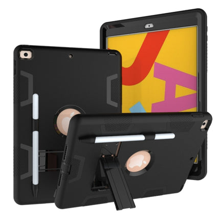 For iPad 10.2 Shockproof PC + Silicone Protective Case with Holder & Pen Slot(Black)-garmade.com