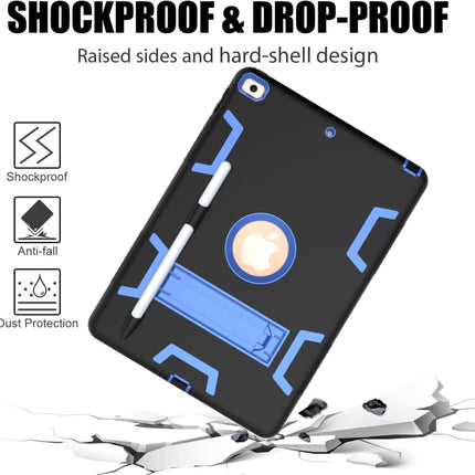 For iPad 10.2 Shockproof PC + Silicone Protective Case with Holder & Pen Slot(Black+Blue)-garmade.com