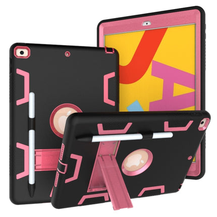 For iPad 10.2 Shockproof PC + Silicone Protective Case with Holder & Pen Slot(Black+Rose Red)-garmade.com