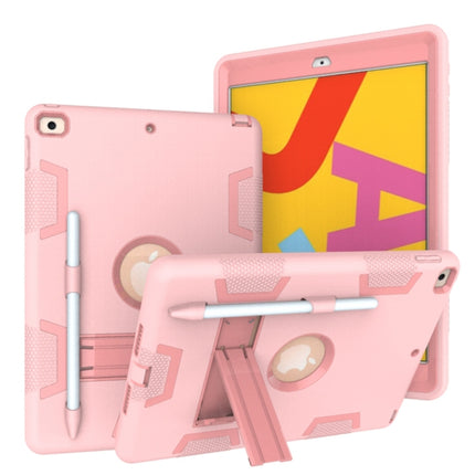For iPad 10.2 Shockproof PC + Silicone Protective Case with Holder & Pen Slot(Rose Gold)-garmade.com