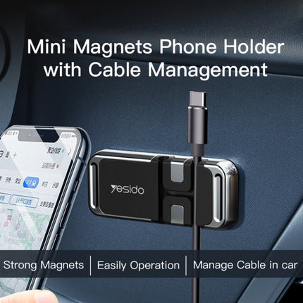 Yesido C113 Zinc Alloy Car Magsafe Magnetic Phone Holder with Cable Clip Function(Black)-garmade.com