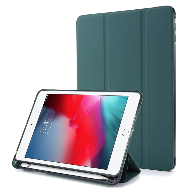 For iPad Mini 4 Airbag Horizontal Flip Leather Case with Three-fold Holder (Dark Green)-garmade.com