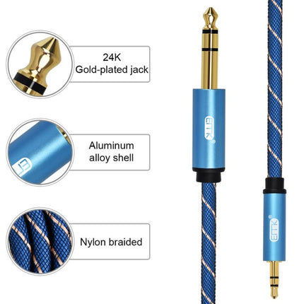 EMK 3.5mm Jack Male to 6.35mm Jack Male Gold Plated Connector Nylon Braid AUX Cable for Computer / X-BOX / PS3 / CD / DVD, Cable Length:1.5m(Dark Blue)-garmade.com