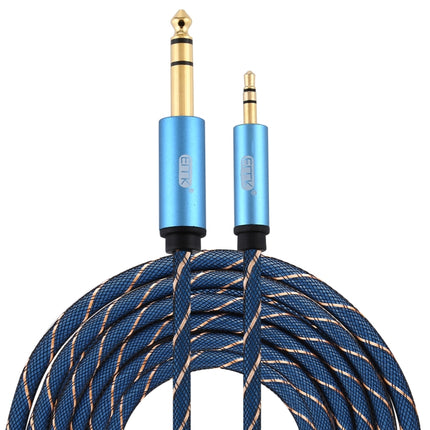EMK 3.5mm Jack Male to 6.35mm Jack Male Gold Plated Connector Nylon Braid AUX Cable for Computer / X-BOX / PS3 / CD / DVD, Cable Length:5m(Dark Blue)-garmade.com