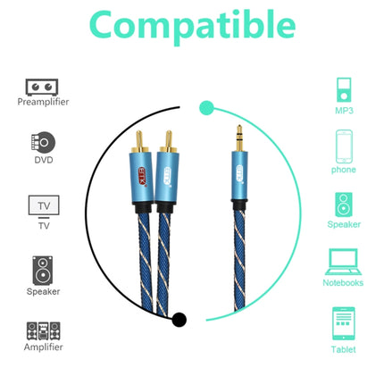 EMK 3.5mm Jack Male to 2 x RCA Male Gold Plated Connector Speaker Audio Cable, Cable Length:1m(Dark Blue)-garmade.com